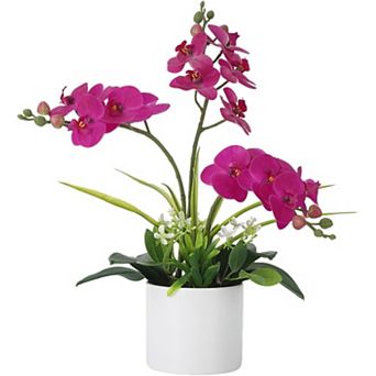 Real Touch Silk Phalaenopsis Orchid Artificial Flowers - 3 Stems Faux Orchid Bough with Vase