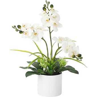 Real Touch Silk Phalaenopsis Orchid Artificial Flowers - 3 Stems Faux Orchid Bough with Vase