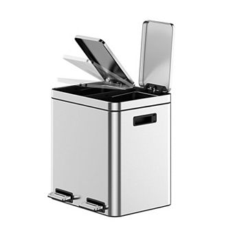 Dual/3 Compartment Recycling Trash Can, Stainless Steel with Soft-Close Lids