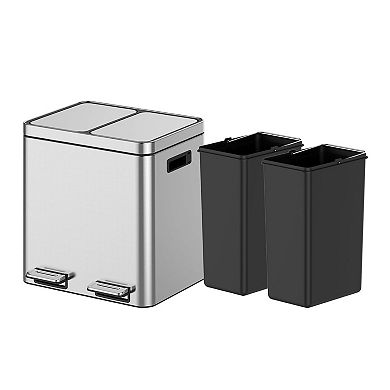 Dual/3 Compartment Recycling Trash Can, Stainless Steel with Soft-Close Lids