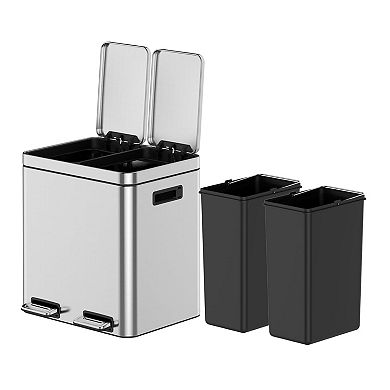 Dual/3 Compartment Recycling Trash Can, Stainless Steel with Soft-Close Lids
