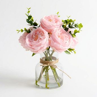 Artificial Roses in Vase for Dining Table Centerpiece, Home & Restaurant Decor