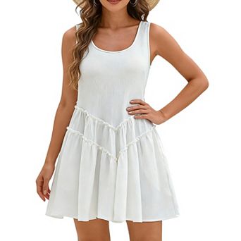 Women's Round Neck Tiered Swing Dress Casual Summer Mini Dresses for Vacation