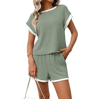 Women's Two Piece Outfit Summer Short Sleeve T-shirt And Shorts Loungewear Set