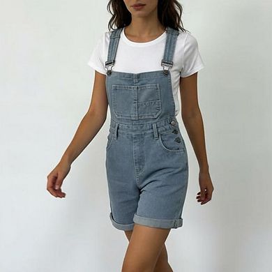 Women's Denim Overall Shorts Loose Fit Casual Summer Jumpsuit with Front Pocket