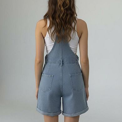 Women's Denim Overall Shorts Loose Fit Casual Summer Jumpsuit with Front Pocket