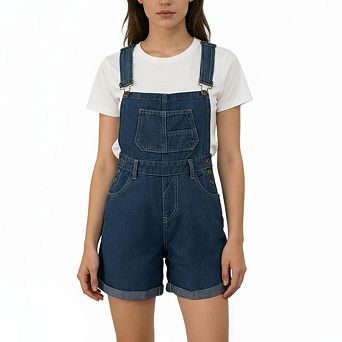 Women's Denim Overall Shorts Loose Fit Casual Summer Jumpsuit with Front Pocket
