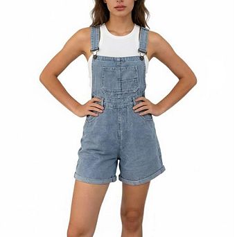 Women's Denim Overall Shorts Loose Fit Casual Summer Jumpsuit with Front Pocket