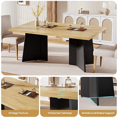 63" Modern Rectangular Dining Table, Seats 6 for Family Gatherings, Heavy Duty Pedestal Legs