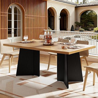 63" Modern Rectangular Dining Table, Seats 6 for Family Gatherings, Heavy Duty Pedestal Legs
