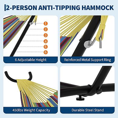Portable Double Hammock with Heavy-Duty Steel Stand -Space