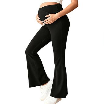 Women's Maternity High Waist Jeans Stretchy Bell Bottom Pants with Full Belly Support for Pregnancy
