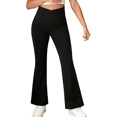 Women's Maternity High Waist Jeans Stretchy Bell Bottom Pants with Full Belly Support for Pregnancy
