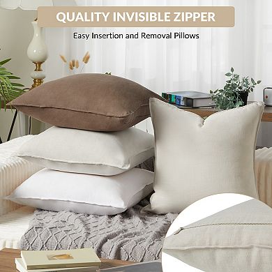 Set of 4 Linen Throw Pillow Covers 18x18 Inch Neutral Boho Farmhouse Decorative
