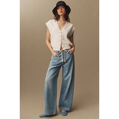 Women's Summer Knit Cardigan Vest V Neck Cap Sleeve Button Solid Color Casual Sweater Tops