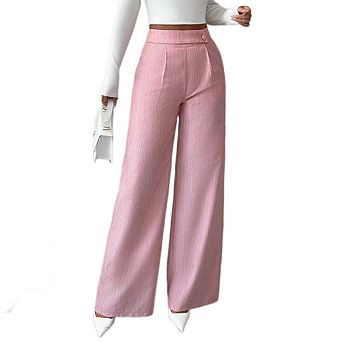 Women's Straight Leg Pants Elegant Button Front High Waisted Loose Flowy Trousers with Pockets