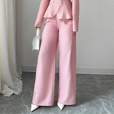 Women's Straight Leg Pants Elegant Button Front High Waisted Loose Flowy Trousers with Pockets