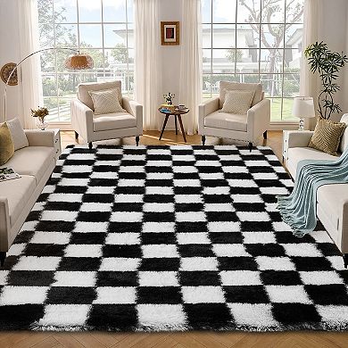 Ultra-Soft Plush Furry Carpet for Living Room and Bedroom, Black