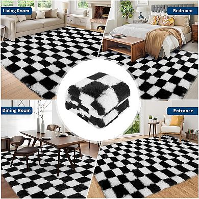 Ultra-Soft Plush Furry Carpet for Living Room and Bedroom, Black