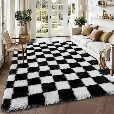 Ultra-Soft Plush Furry Carpet for Living Room and Bedroom, Black