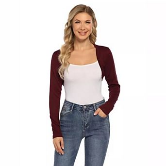 Womens Knit Bolero Shrug Long Sleeve Cropped Cardigan Lightweight Open Front Sweater Shrug for Dress