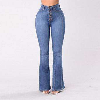 Women's High Waist Slim Fit Flare Jeans Bell Bottom Denim Pants