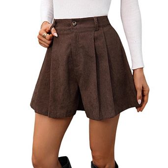 Women's Wide Leg Shorts Pleated High Waisted Solid Color Business Casual Trendy Skorts