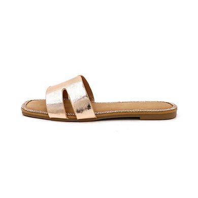 RAIN-8 Rhinestone Trim Criss Cross Slide Sandals Slippers