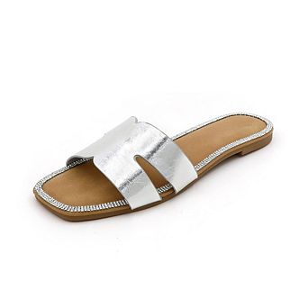 RAIN-8 Rhinestone Trim Criss Cross Slide Sandals Slippers