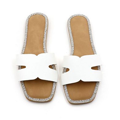 RAIN-8 Rhinestone Trim Criss Cross Slide Sandals Slippers