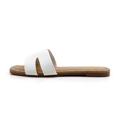 RAIN-8 Rhinestone Trim Criss Cross Slide Sandals Slippers