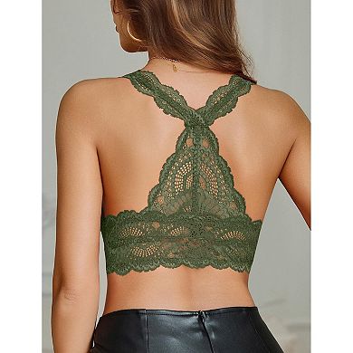 Avidlove Bralettes for Women Lace Bra Non Padded Racer Back Bralette Deep V Triangle Everyday