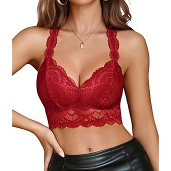 Avidlove Bralettes for Women Lace Bra Non Padded Racer Back Bralette Deep V Triangle Everyday