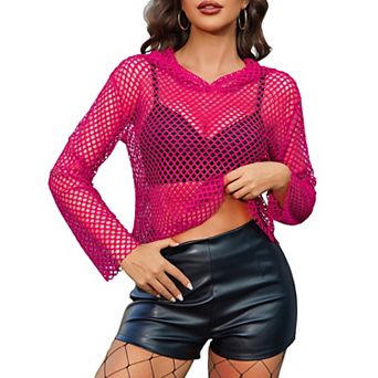 Avidlove Women Fishnet Top Hoodie Long Sleeve Mesh Shirt Pullover Sweatshirt Rave Festival Clubwear