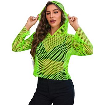 Avidlove Women Fishnet Top Hoodie Long Sleeve Mesh Shirt Pullover Sweatshirt Rave Festival Clubwear