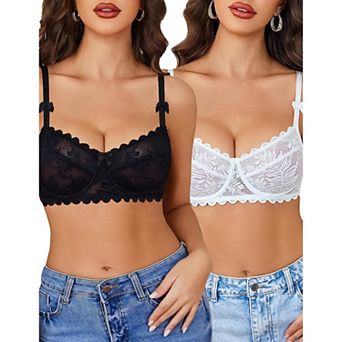 Avidlove Lace Bra Balconette Underwire Unlined Sheer Mesh Bras