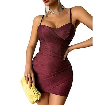 Avidlove Women Bodycon Mini Dress Glitter Spaghetti Strap Cross V Neck Ruched Party Club Night