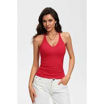 Avidlove V Neck Tank Top for Woman Ribbed Spaghetti Strap Tanks Racerback Fitted Summer Tops with