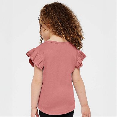 Silly Goose Blue Stripes - Girl's Flutter Sleeve Graphic T-Shirt