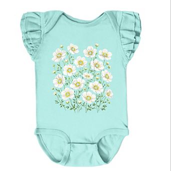 Watercolor Daisies - Infant Girl's Flutter Sleeve Bodysuit