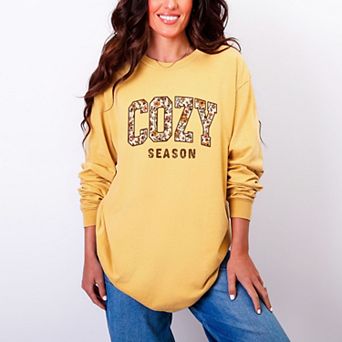 Cozy Season Floral - Women's Garment Dyed Long Sleeve Graphic T-Shirt