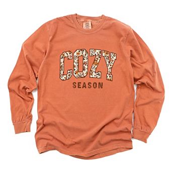 Cozy Season Floral - Women's Garment Dyed Long Sleeve Graphic T-Shirt