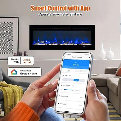 50 Inch WiFi Electric Fireplace with Touch Screen & Remote, 750/1500W Silent Fireplace Heater