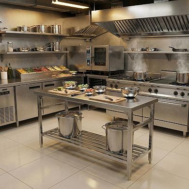 60"×24" 500LBS 2-Tier Stainless Steel Folding Work Table