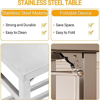 60"×24" 500LBS 2-Tier Stainless Steel Folding Work Table