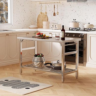 60"×24" 500LBS 2-Tier Stainless Steel Folding Work Table