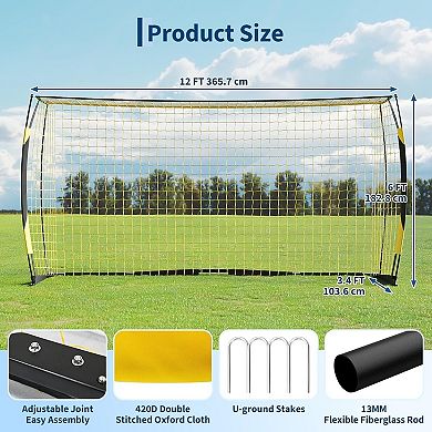 12x6 FT Soccer Goal for Backyard, Portable Soccer Net with Sturdy Metal Base