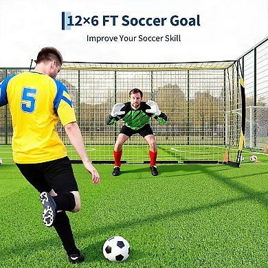 12x6 FT Soccer Goal for Backyard, Portable Soccer Net with Sturdy Metal Base