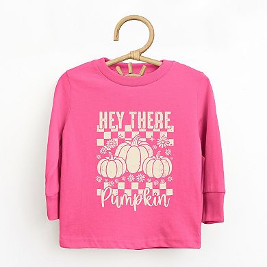 Hey There Pumpkin Checkered - Toddler Long Sleeve Graphic Tee