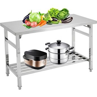 Heavy Duty Folding Stainless Steel Table, Adjustable Undershelf, No Assembly Required